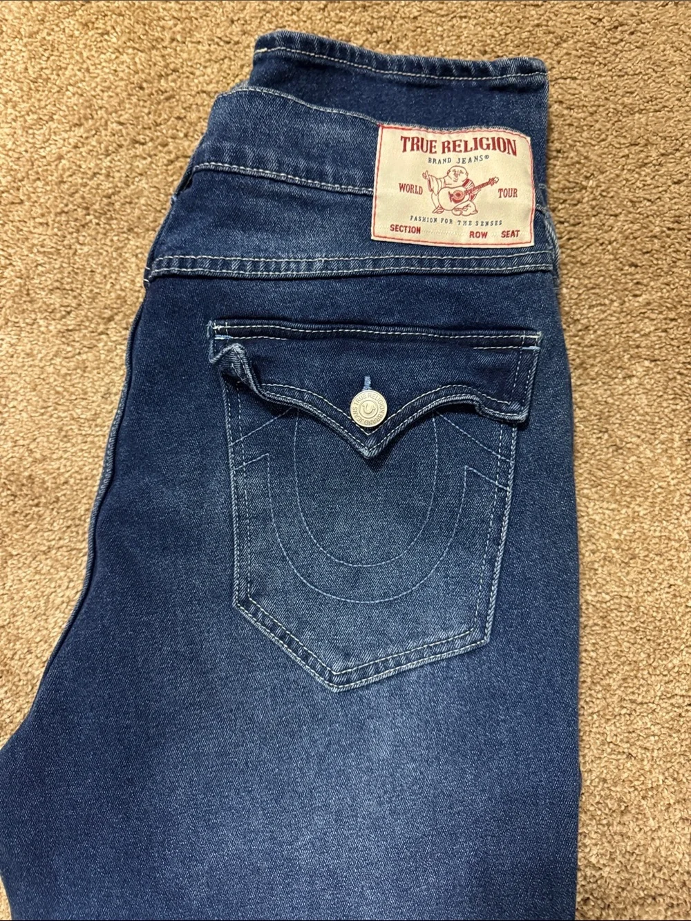 Men's True Religion Geno Relaxed Slim Straight Dark Blue Jeans, Sz 34